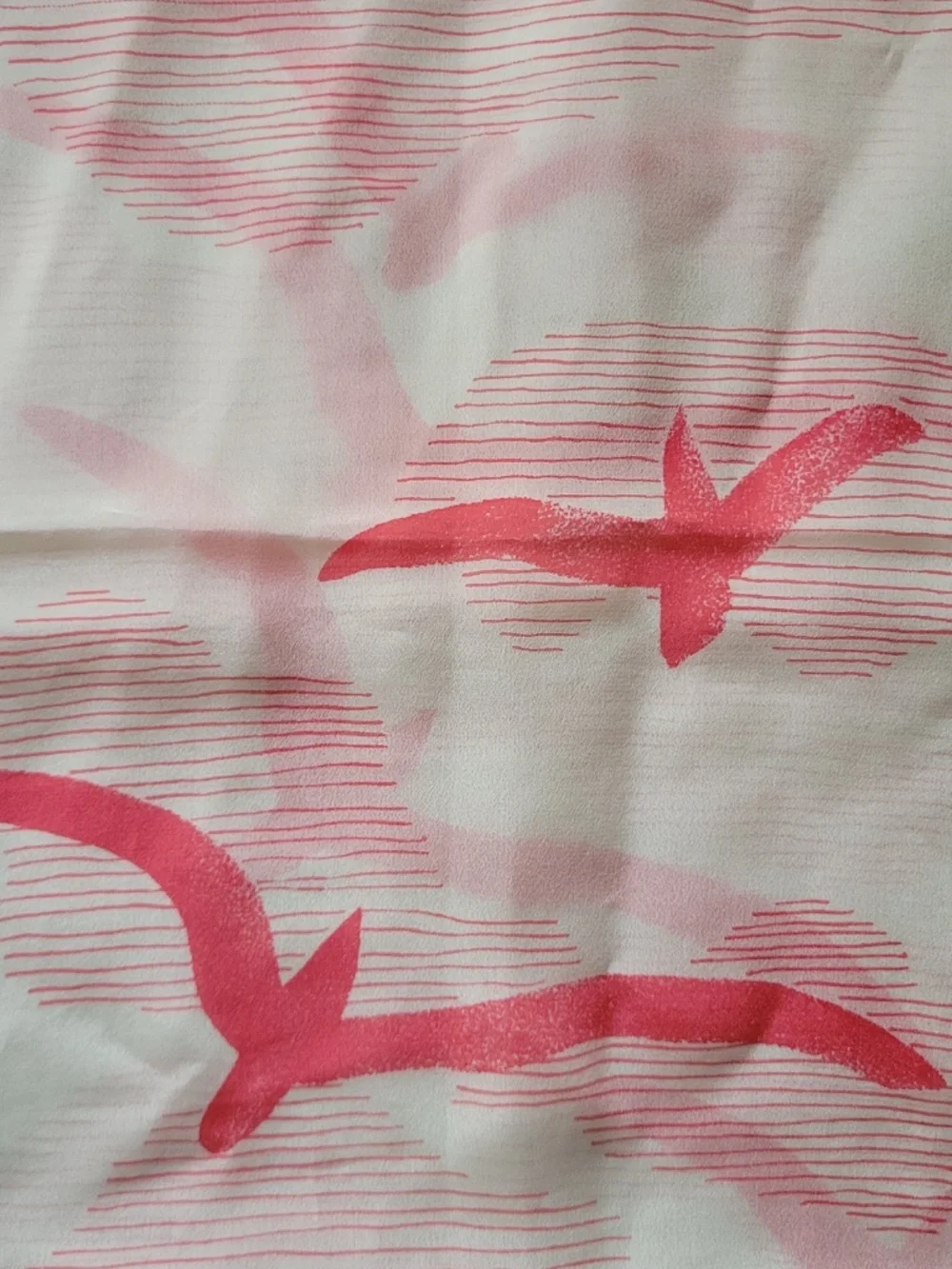 Vera Neumann Silk Blend Scarf: Pink Birds Clouds, Rectangle, Made in Japan